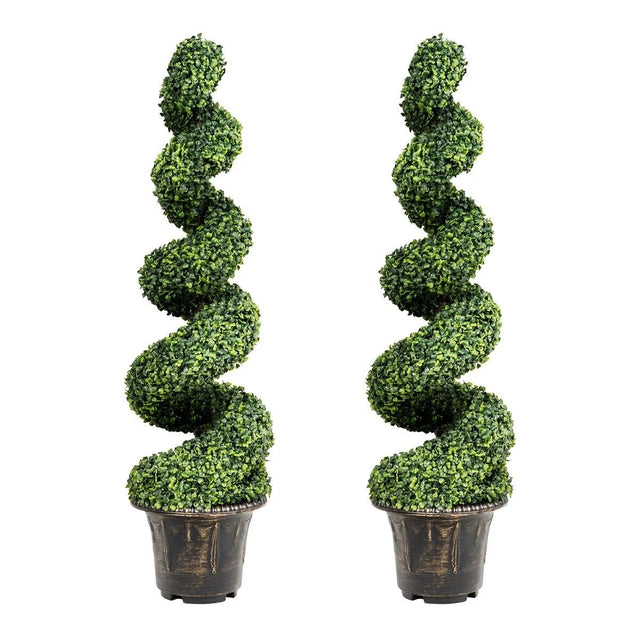2 Pieces 118cm Artificial Boxwood Spiral Tree with Realistic Leaves and Nursery Pot, Fake Greenery Tree for Indoor and Outdoor