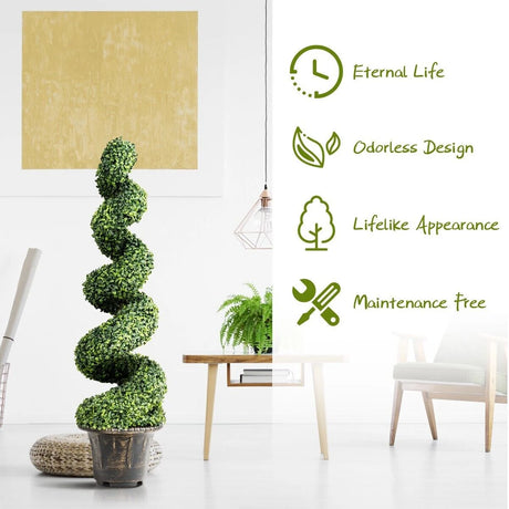 2 Pieces 118cm Artificial Boxwood Spiral Tree with Realistic Leaves and Nursery Pot, Fake Greenery Tree for Indoor and Outdoor