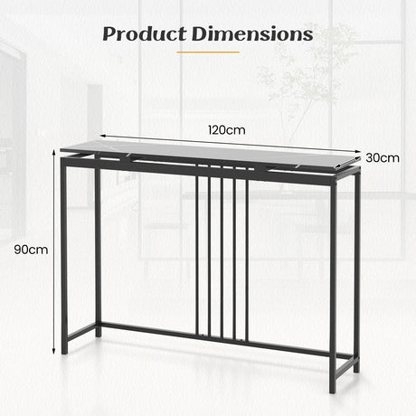 120cm Console Table Narrow Entryway Table with Faux Marble Tabletop-Black
