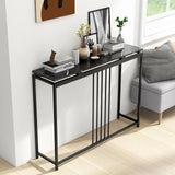 120cm Console Table Narrow Entryway Table with Faux Marble Tabletop-Black