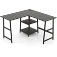 120cm L-Shaped Computer Desk Corner Study Writing Desk with Outlets-Black