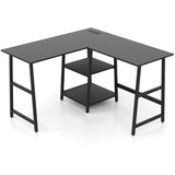 120cm L-Shaped Computer Desk Corner Study Writing Desk with Outlets-Black