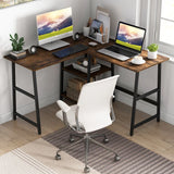 120cm L-Shaped Computer Desk Corner Study Writing Desk with Outlets-Rustic Brown