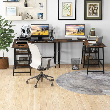 120cm L-Shaped Computer Desk Corner Study Writing Desk with Outlets-Rustic Brown