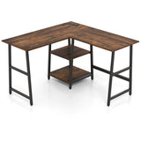 120cm L-Shaped Computer Desk Corner Study Writing Desk with Outlets-Rustic Brown