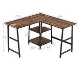 120cm L-Shaped Computer Desk Corner Study Writing Desk with Outlets-Rustic Brown