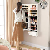 Wall Mounted Jewelry Armoire Organizer with Full-Length Frameless Mirror-White