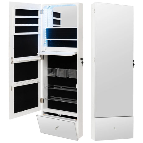 Wall Mounted Jewelry Armoire Organizer with Full-Length Frameless Mirror-White
