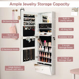 Wall Mounted Jewelry Armoire Organizer with Full-Length Frameless Mirror-White