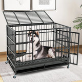 96CM/120CM Foldable Heavy-Duty Metal Dog Cage with Lockable Rolling Casters-M