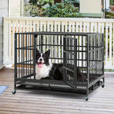 96CM/120CM Foldable Heavy-Duty Metal Dog Cage with Lockable Rolling Casters-M