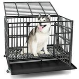 96CM/120CM Foldable Heavy-Duty Metal Dog Cage with Lockable Rolling Casters-M