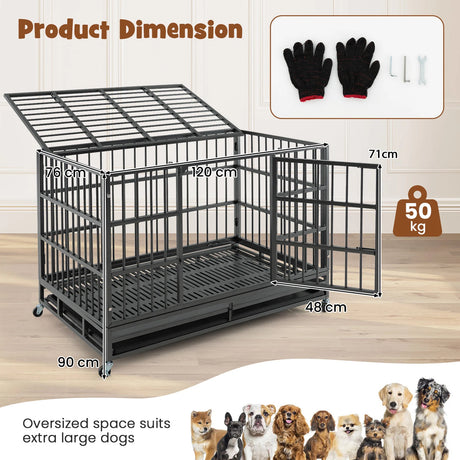 96CM/120CM Foldable Heavy-Duty Metal Dog Cage with Lockable Rolling Casters-M