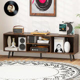 120cm Mid Century Modern TV Stand with Shelves and 5 Metal Legs-Rustic Brown
