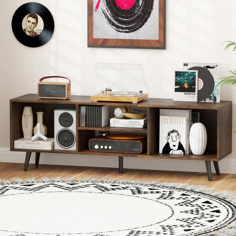120cm Mid Century Modern TV Stand with Shelves and 5 Metal Legs-Rustic Brown