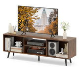 120cm Mid Century Modern TV Stand with Shelves and 5 Metal Legs-Rustic Brown