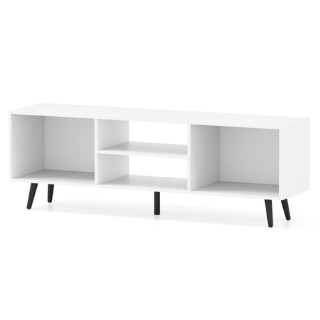 120cm Mid Century Modern TV Stand with Shelves and 5 Metal Legs-White