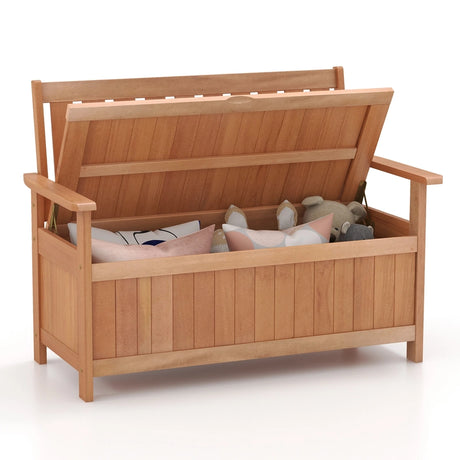 48 Inch Patio Hardwood Storage Bench with Slatted Backrest