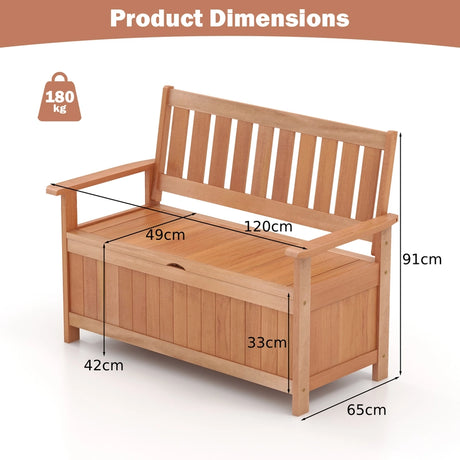 48 Inch Patio Hardwood Storage Bench with Slatted Backrest