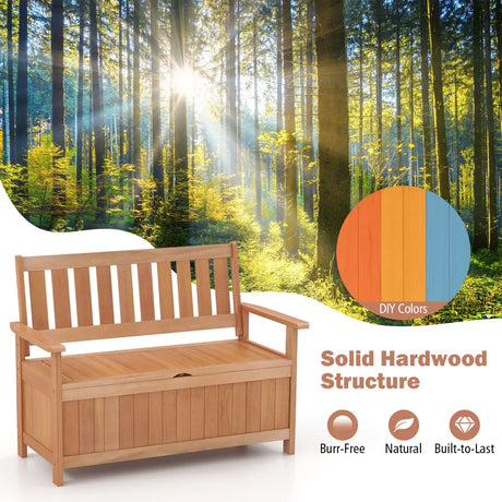 48 Inch Patio Hardwood Storage Bench with Slatted Backrest