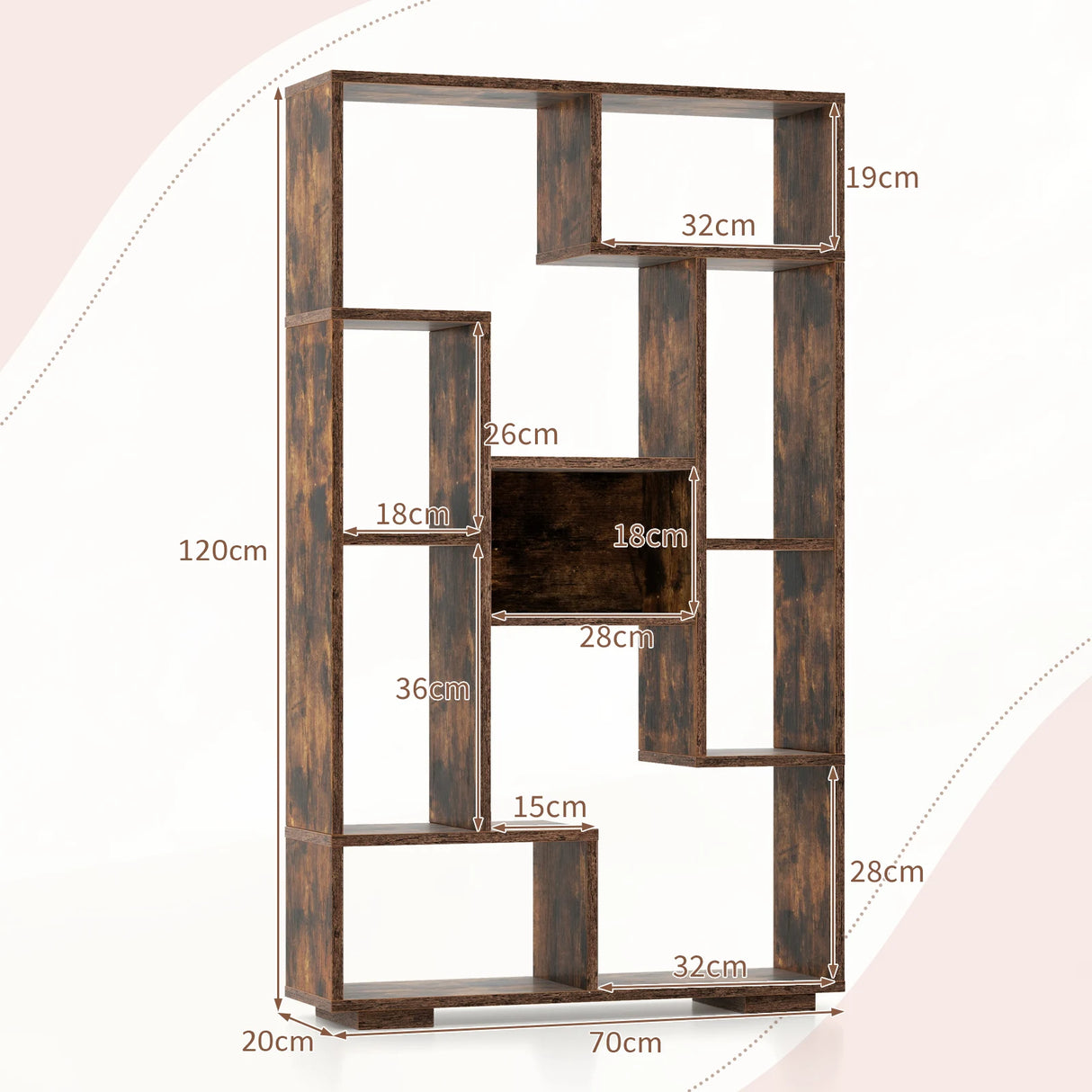 120cm Tall Bookshelf with Anti-tipping Kits for Home Office-Brown