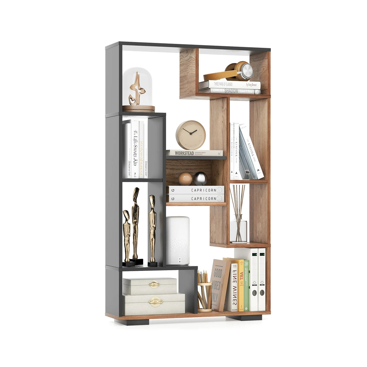 47-Inch Tall Bookshelf for Home Office Living Room-Natural & Black