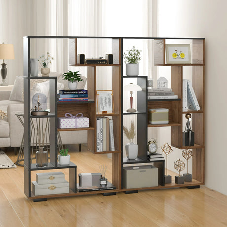 47-Inch Tall Bookshelf for Home Office Living Room-Natural & Black