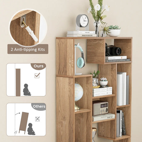 120cm Tall Bookshelf with Anti-tipping Kits for Home Office-Natural