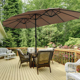 15 Foot Extra Large Patio Double Sided Umbrella with Crank and Base-Tan