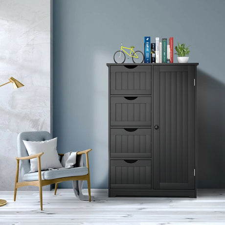 Freestanding Storage Cupboard with Adjustable Shelf and Drawers-Black