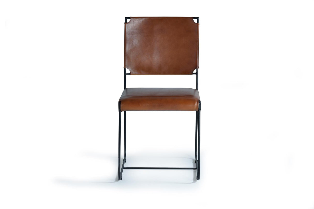 Giner and Colomer  Set Of 2 Leather Upholstered Chairs With Metal (Iron) Legs