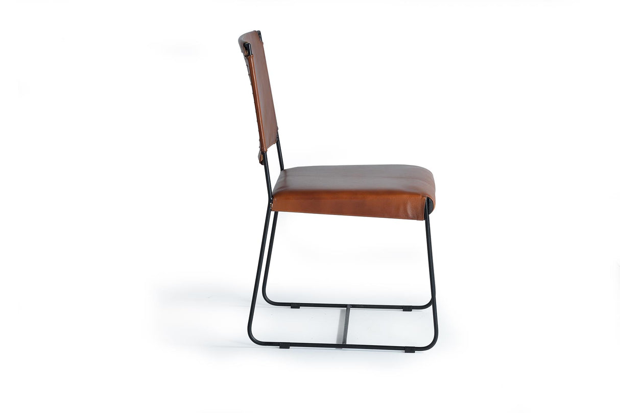 Giner and Colomer  Set Of 2 Leather Upholstered Chairs With Metal (Iron) Legs