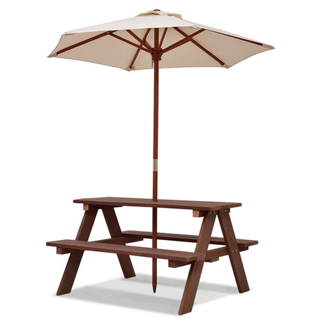 Children's Garden Picnic Table Bench with Sun Umbrella