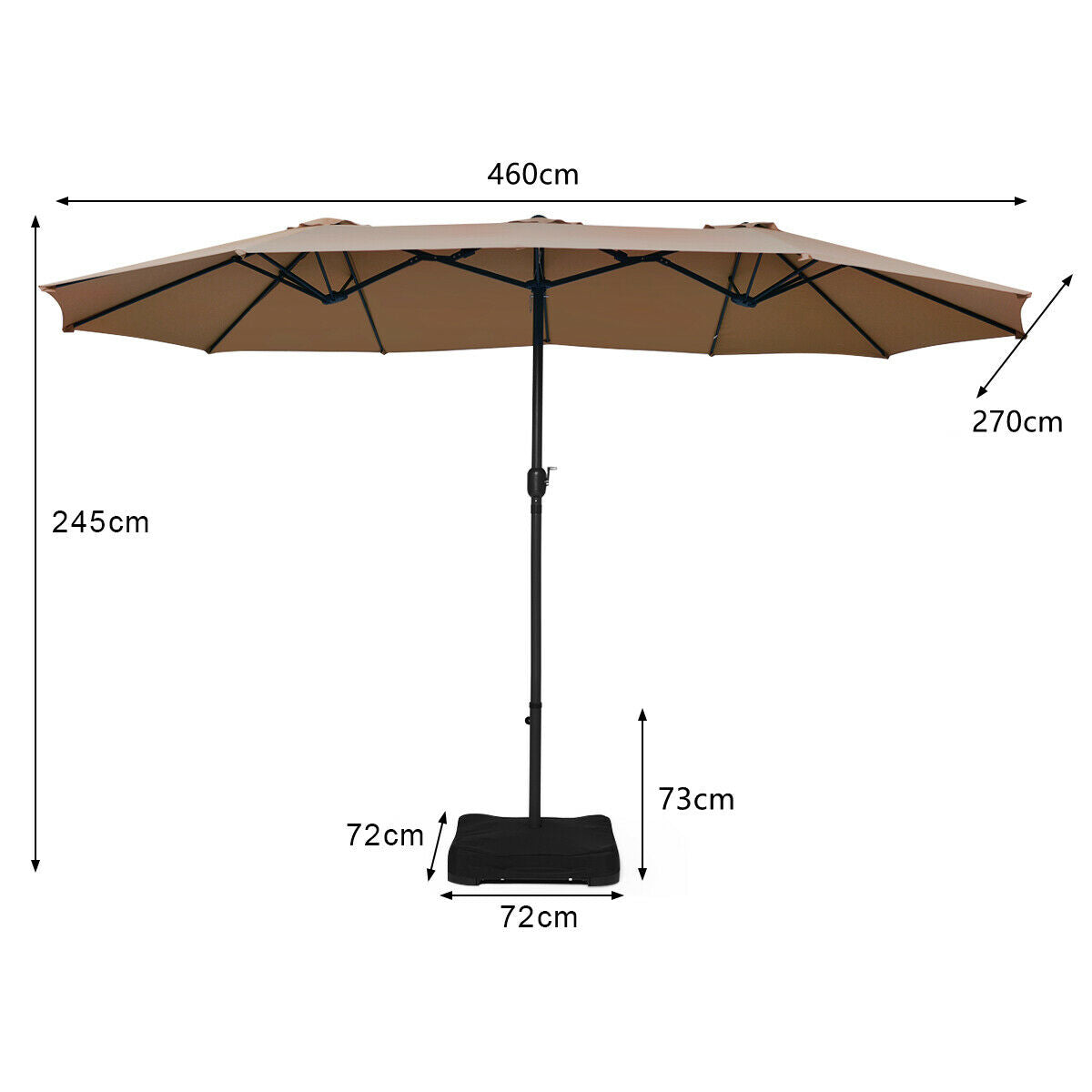 15 Foot Extra Large Patio Double Sided Umbrella with Crank and Base-Tan