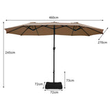 15 Foot Extra Large Patio Double Sided Umbrella with Crank and Base-Tan