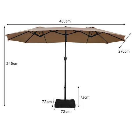 15 Foot Extra Large Patio Double Sided Umbrella with Crank and Base-Tan
