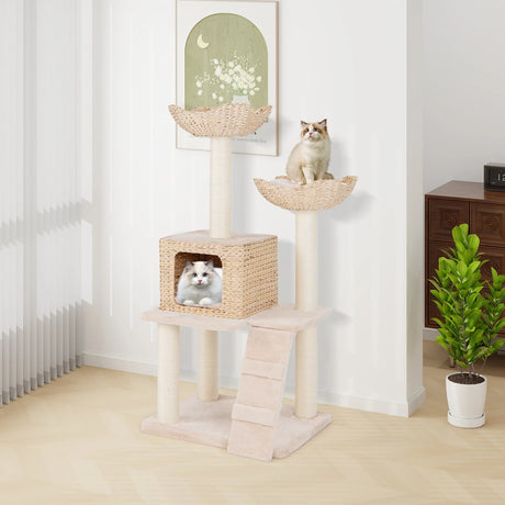 122cm Cattail Cat Tower with Sisal Scratching Posts Perch Condo-Beige
