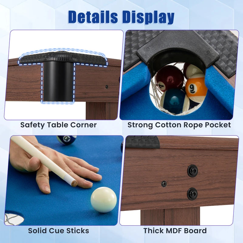 1.2M Wooden Billiard Game Table with Full Set of Balls-Blue