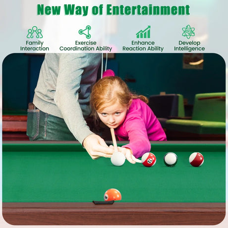 1.2M Wooden Billiard Game Table with Full Set of Balls-Green