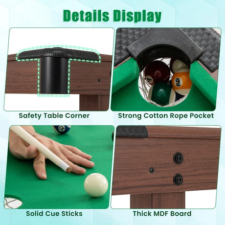 1.2M Wooden Billiard Game Table with Full Set of Balls-Green