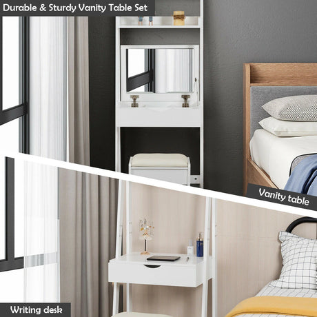 3-in-1 Vanity Set with Flip Top Mirror & Stool for Small Spaces