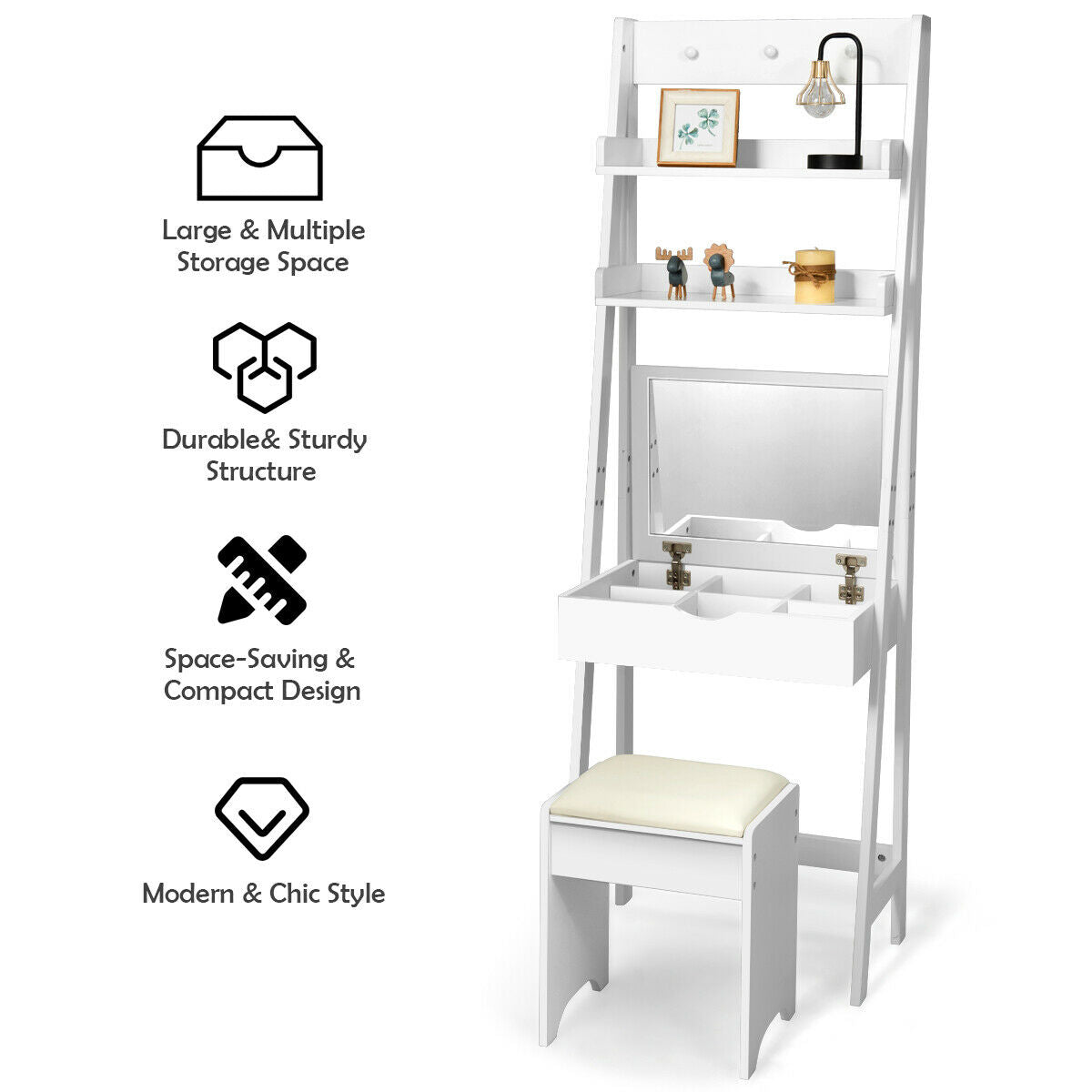 3-in-1 Vanity Set with Flip Top Mirror & Stool for Small Spaces