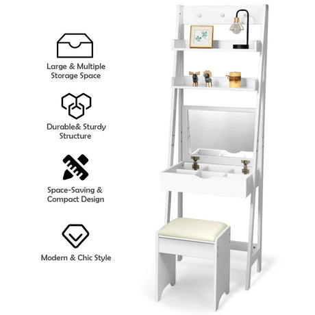 3-in-1 Vanity Set with Flip Top Mirror & Stool for Small Spaces