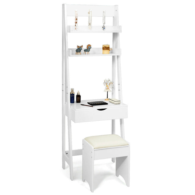 3-in-1 Vanity Set with Flip Top Mirror & Stool for Small Spaces