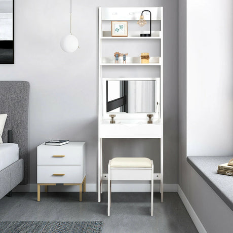 3-in-1 Vanity Set with Flip Top Mirror & Stool for Small Spaces