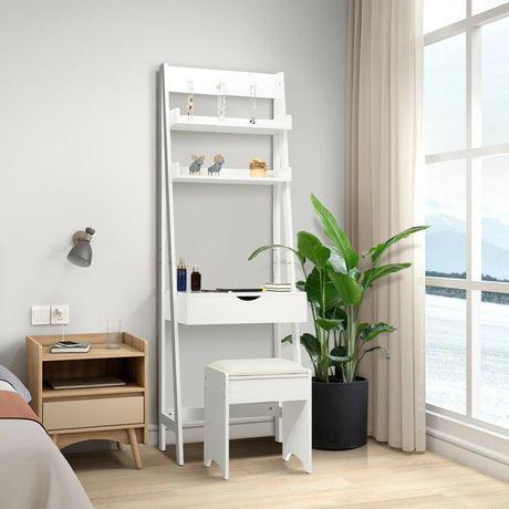3-in-1 Vanity Set with Flip Top Mirror & Stool for Small Spaces