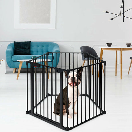 5 Panel Baby Safety Playpen Fireplace Barrier Gate Room Divider-Black