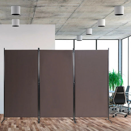 3-Panel Room Divider Folding Privacy Partition Screen for Office Room-Brown