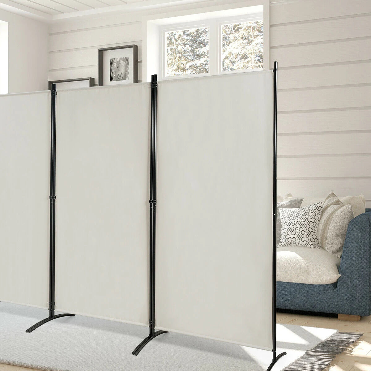 3-Panel Room Divider Folding Privacy Partition Screen for Office Room-White