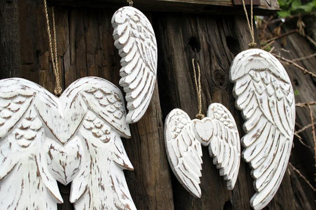 Hand Crafted Small Double Angel Wing & Heart - 15cm